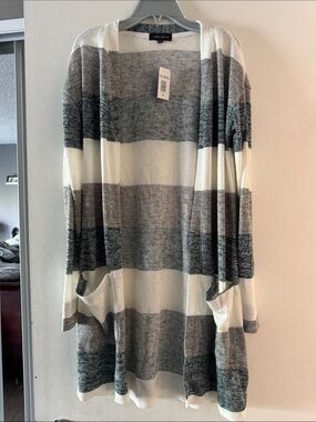 BNWT Warehouse One Striped Open Cardigan - White & Gray